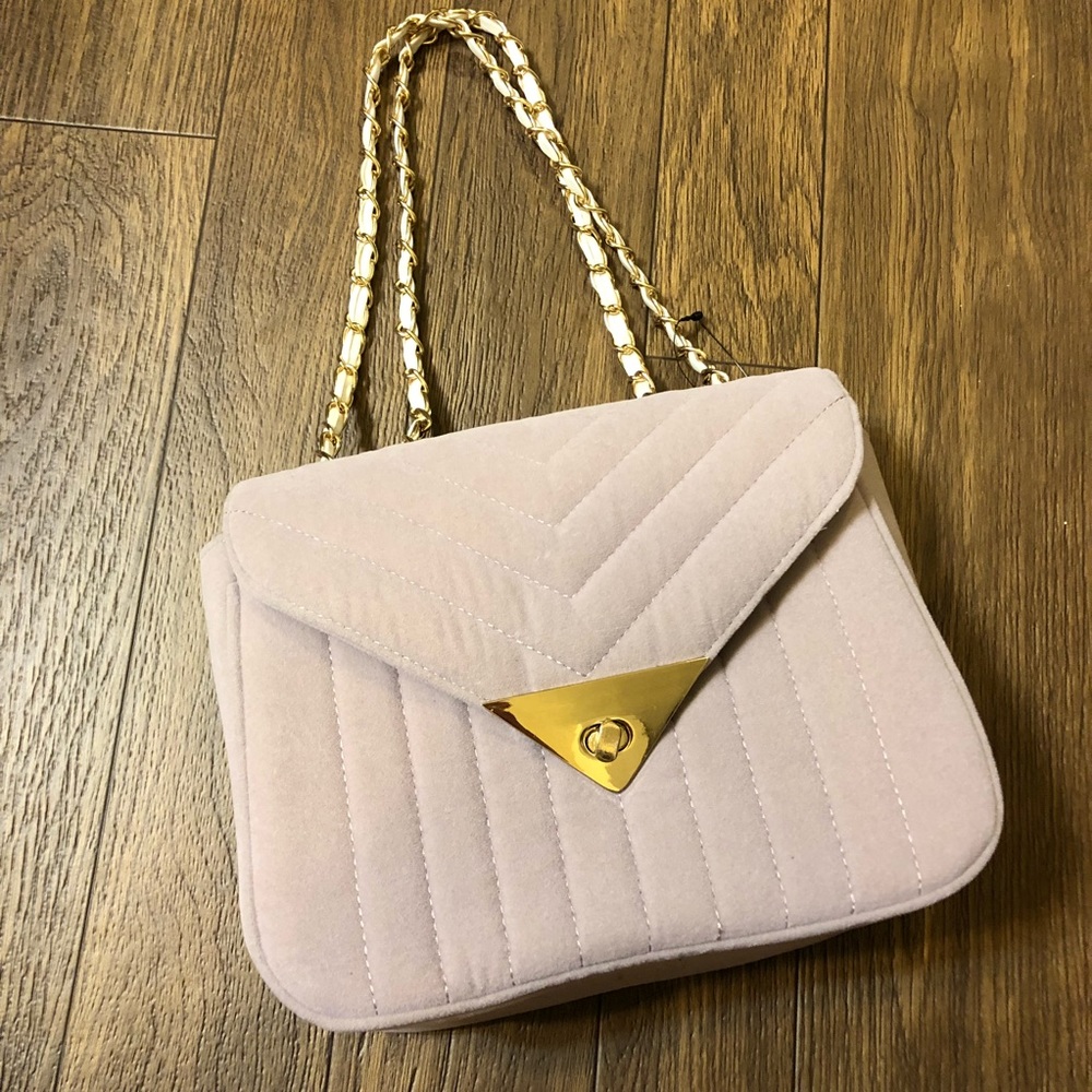 Lavender Faux Velvet Chain Purse